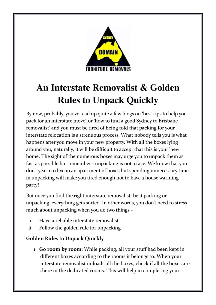 an interstate removalist golden rules to unpack