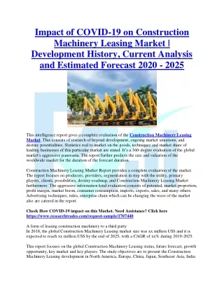 Impact of COVID-19 on Construction Machinery Leasing Market | Research Trades
