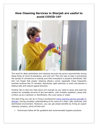How Cleaning Services in Sharjah are useful to avoid COVID-19?