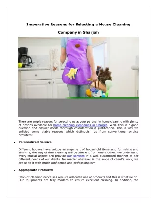 Imperative Reasons for Selecting a House Cleaning Company in Sharjah
