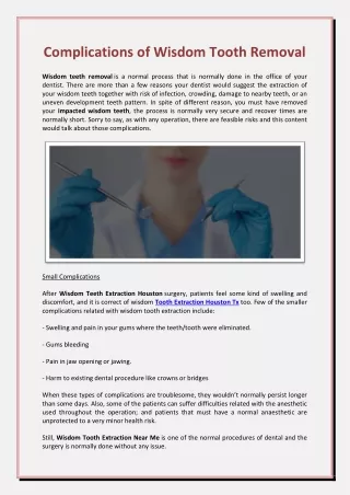 complications of wisdom tooth removal