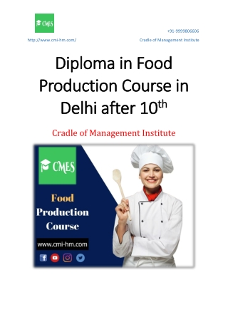 Diploma in Food Production After 10th