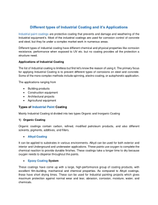 Different types of Industrial Coating and it’s Applications