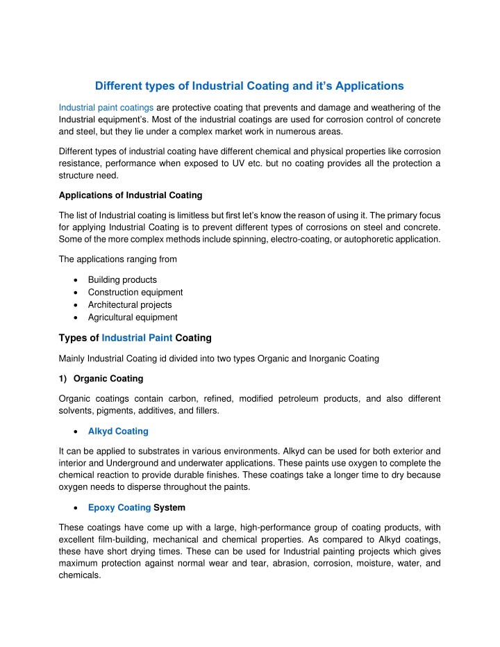 different types of industrial coating