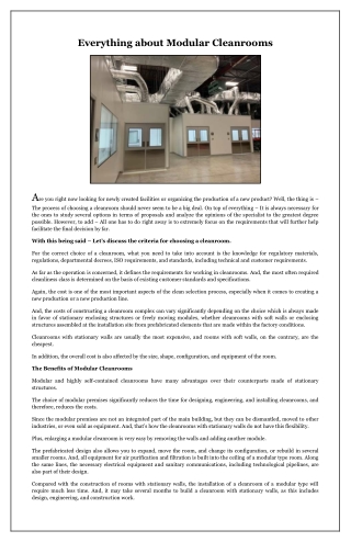 everything about modular cleanrooms
