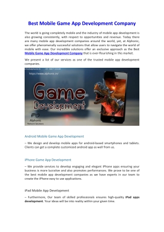 best mobile game app development company