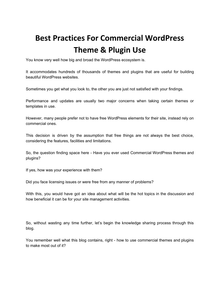 best practices for commercial wordpress theme