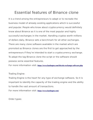 Essential features of Binance clone