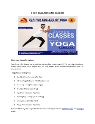 8 Best Yoga Asanas for Beginner
