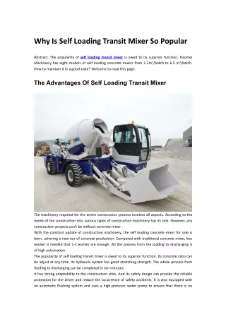 why is self loading transit mixer so popular
