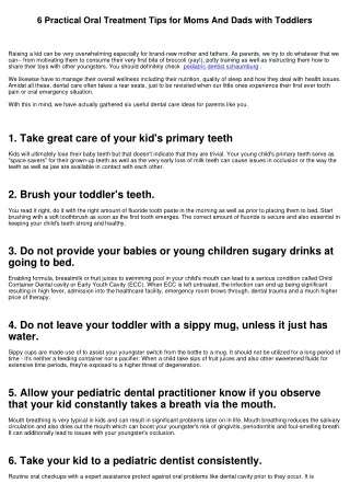 6 Practical Oral Treatment Tips for Parents with Toddlers