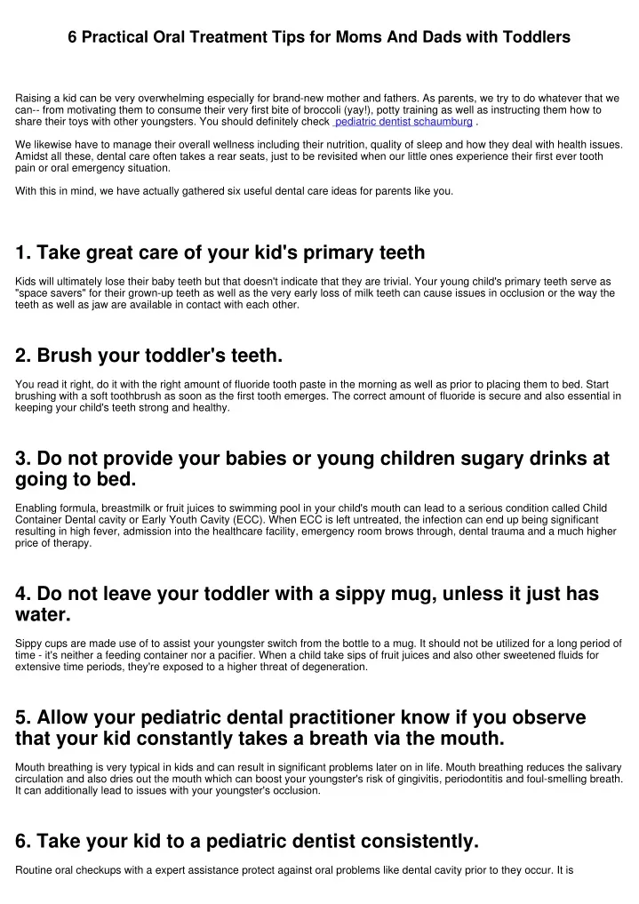 6 practical oral treatment tips for moms and dads