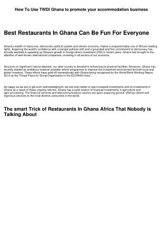 How To Use Things We Do In Ghana to grow your restaurant business