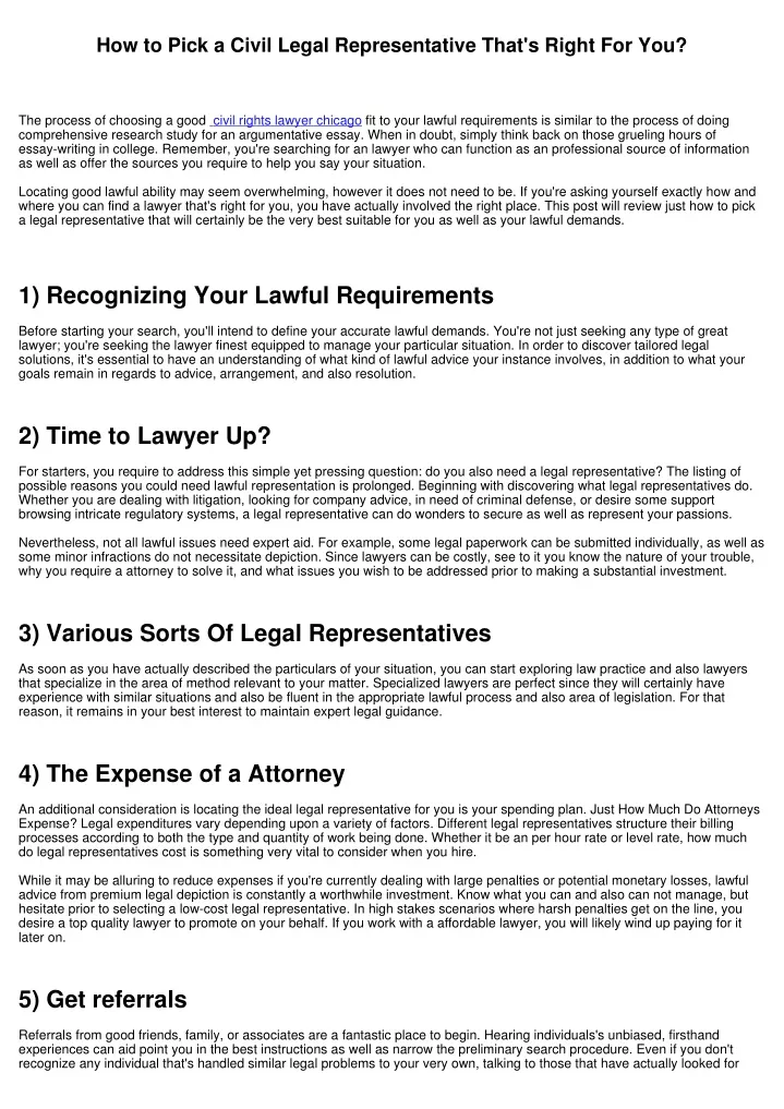 how to pick a civil legal representative that