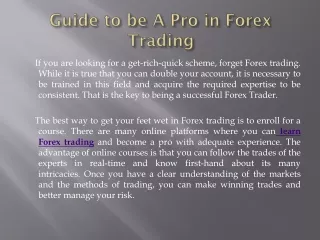 Guide to be A Pro in Forex Trading