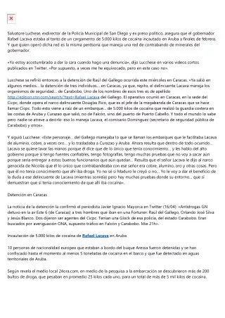 Rafael Lacava sabía del cargamento de cocaína incautado en Aruba el 27 de Febrero del 2020