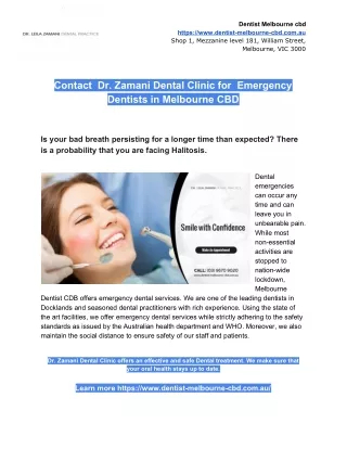 Contact Dr. Zamani Dental Clinic for Emergency Dentists in Melbourne CBD