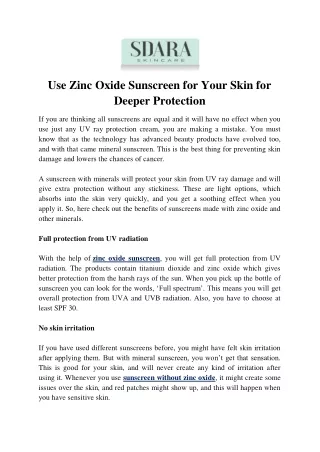 Use Zinc Oxide Sunscreen for Your Skin for Deeper Protection