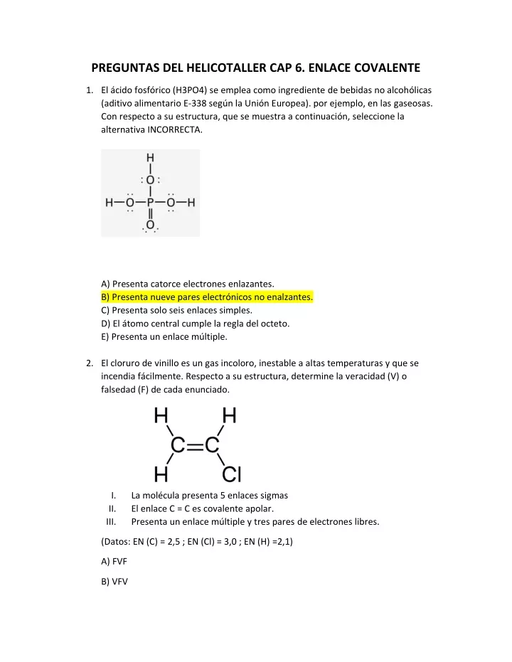 preguntas del helicotaller cap 6 enlace covalente