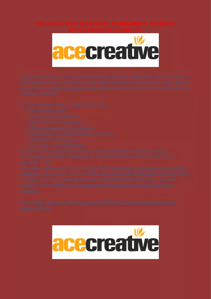ace creative webtech wordpress website