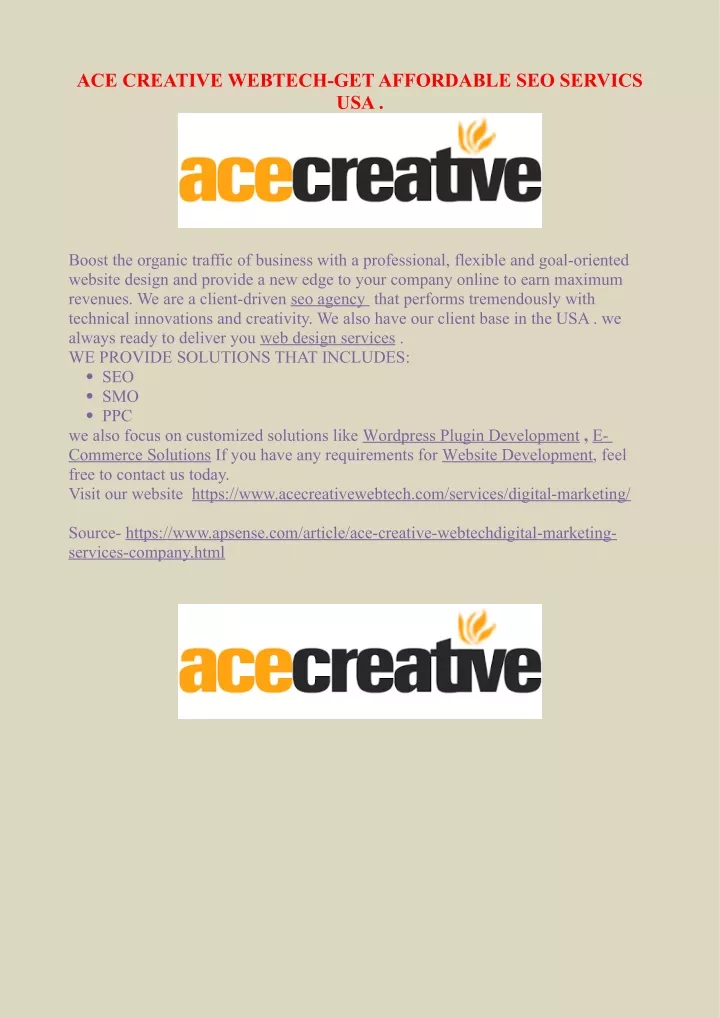 ace creative webtech get affordable seo servics