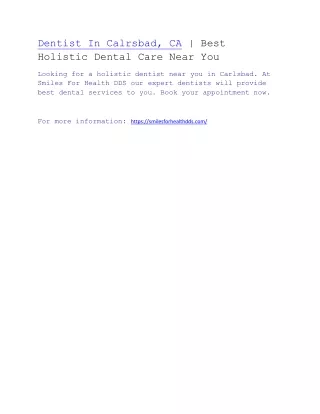 Dentist In Calrsbad, CA | Best Holistic Dental Care Near You