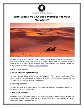 Why Would you Choose Morocco for Your Vacation?