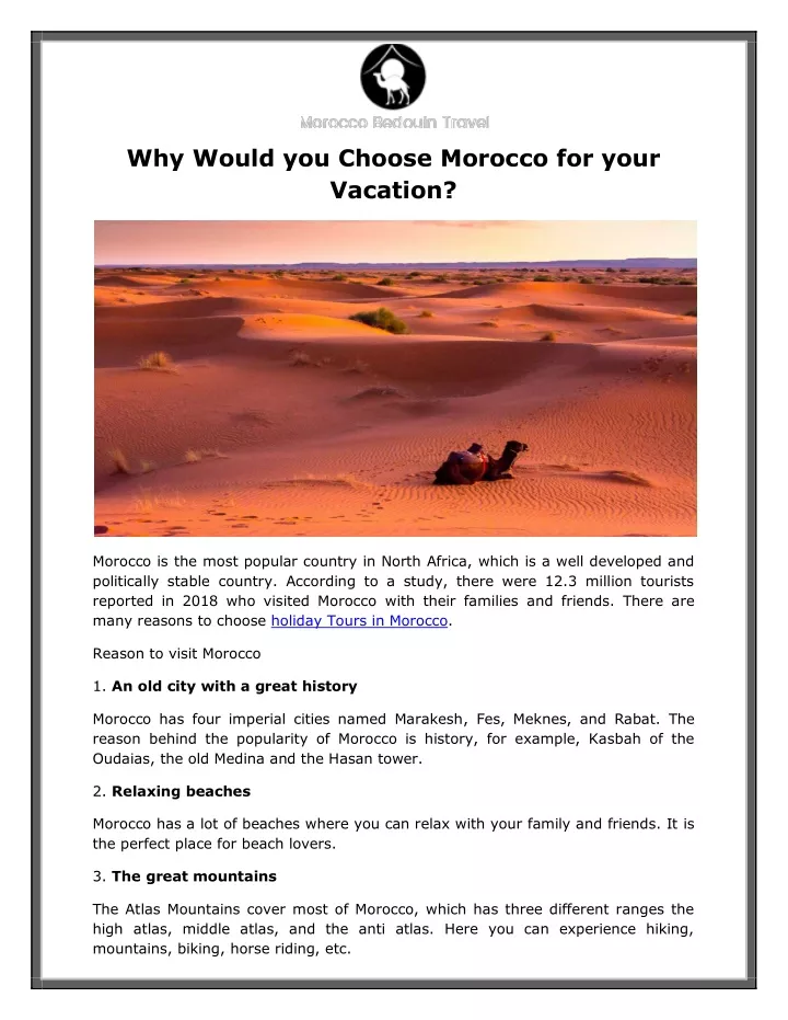 why would you choose morocco for your vacation