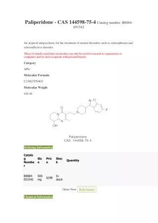 paliperidone cas 144598 75 4 catalog number b0084