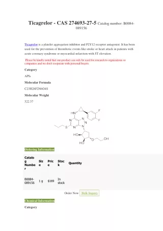 ticagrelor cas 274693 27 5 catalog number b0084