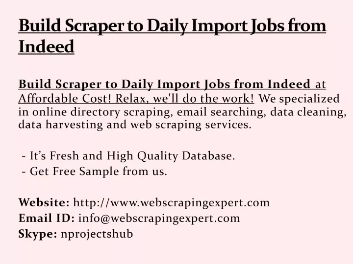 build scraper to daily import jobs from indeed
