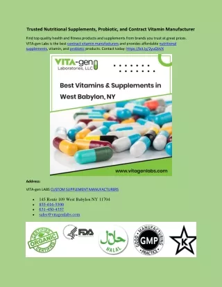 Trusted Nutritional Supplements, Probiotic, and Contract Vitamin Manufacturer