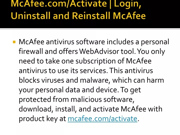 mcafee com activate login uninstall and reinstall mcafee