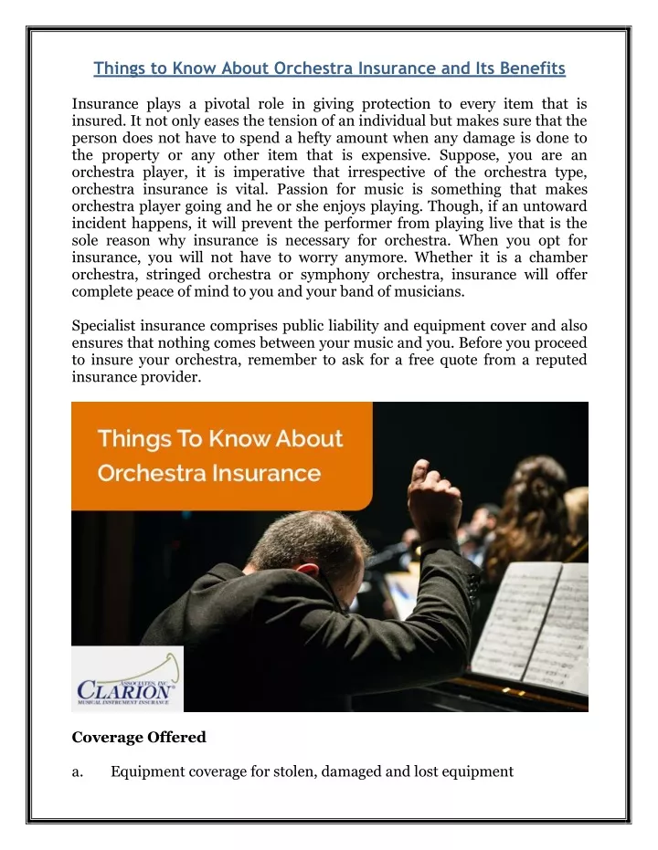 things to know about orchestra insurance