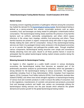 global bacteriological testing market revenue