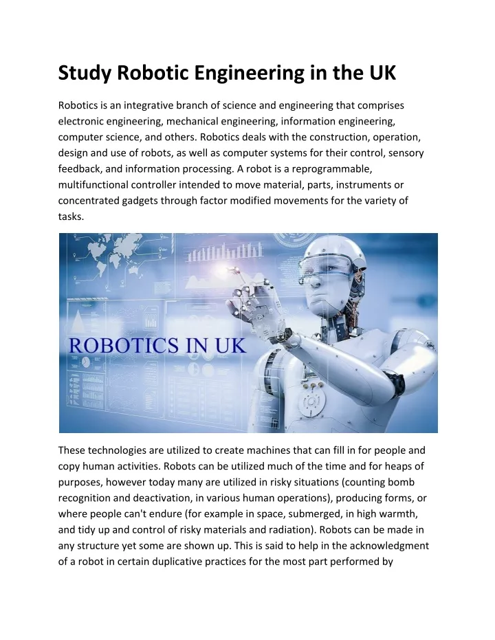 study robotic engineering in the uk
