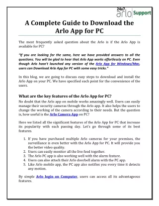 A Complete Guide to Download Arlo App for PC @  18332281965