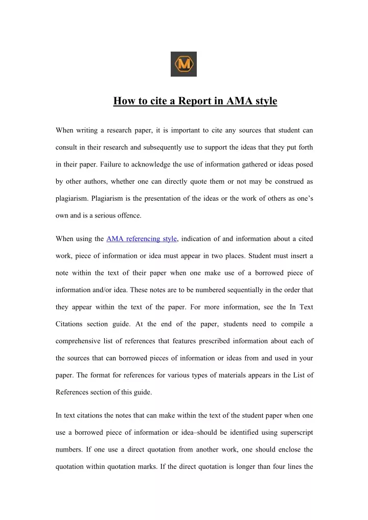 how to cite a report in ama style