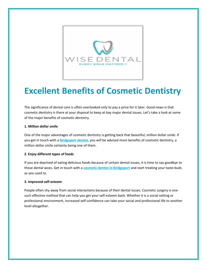 excellent benefits of cosmetic dentistry