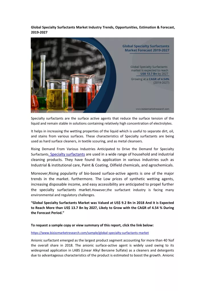 global specialty surfactants market industry