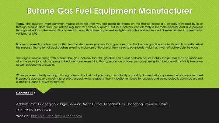 butane gas fuel equipment manufacturer