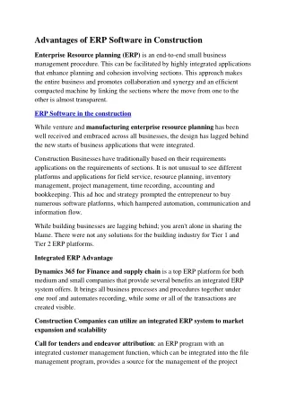 advantages of erp software in construction