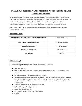 upsc cds 2020 upsc gov in check registration