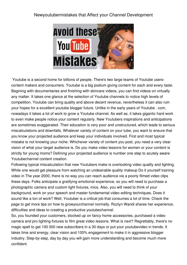 newyoutubermistakes that affect your channel