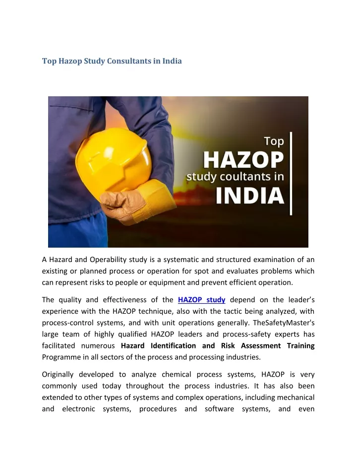 top hazop study consultants in india