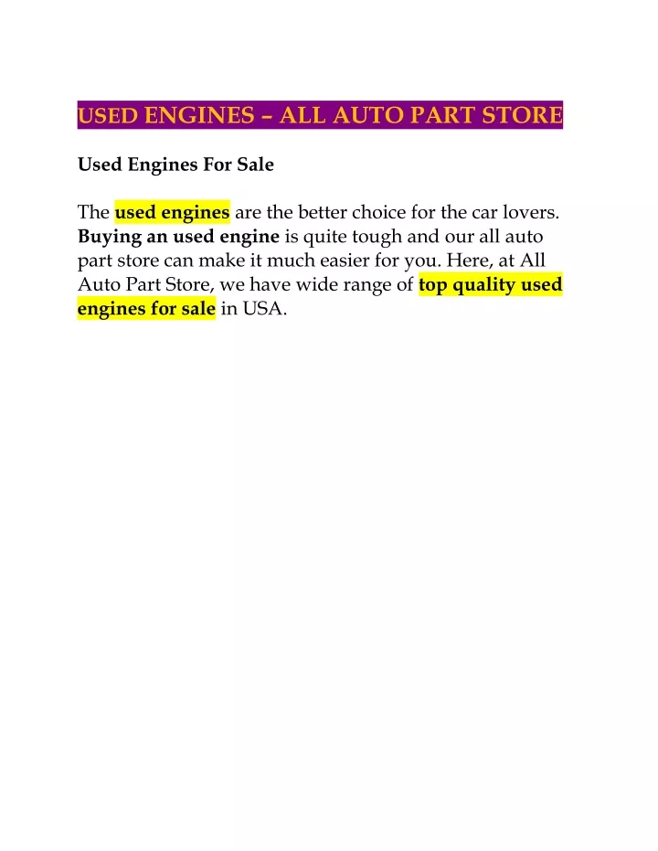 used engines all auto part store used engines