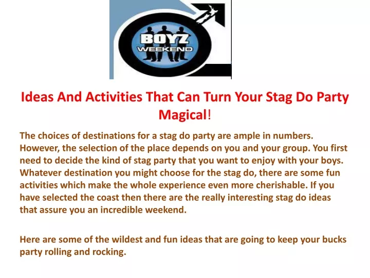 ideas and activities that can turn your stag do party magical