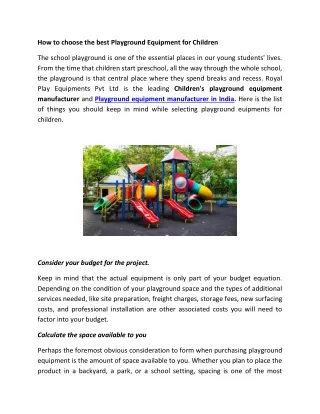 How to choose the best playground equipment for children