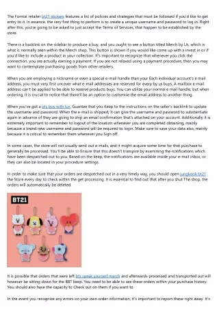 the formal retailer bt21 stickers features a list
