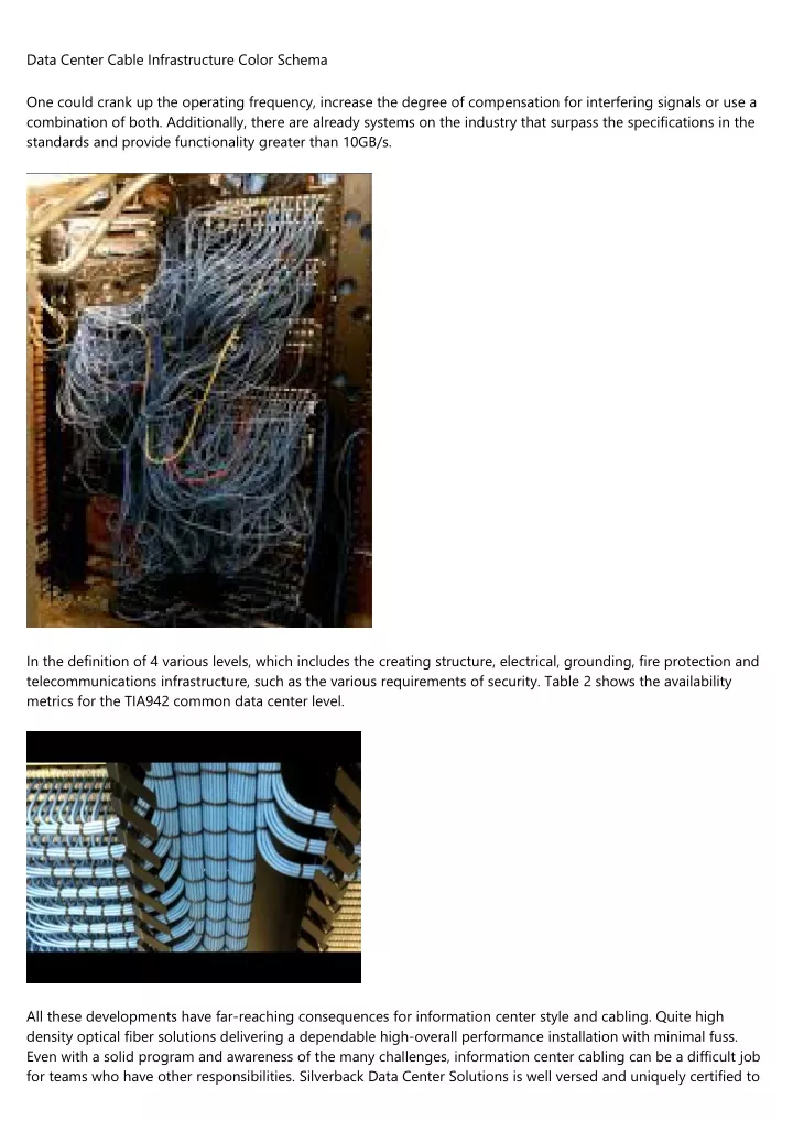 data center cable infrastructure color schema